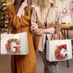 Personalizzato 3D effetto fiori di agrifoglio iniziale Tela Tote Bag con nome e manico in pelle Natale Compleanno regalo per gli amici della famiglia