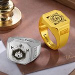 Personalized School Logo Crest Coat of Arms Ring Engraved Square Signet Ring with Text Gift for Graduates Men