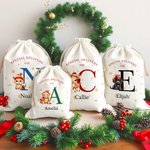 Gepersonaliseerde speciale levering kerst thema dier patroon koord Canvas Gift Bag met naam kerstcadeau voor Kid