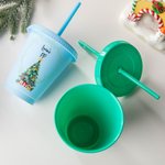 Personalized Reusable Christmas Tree Design 16oz Cup with Straw and Name Birthday Christmas Eve Box Gift for Kids