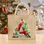 Personnalisé 3D Holly Floral Initial Durable Jute Tote Bag avec Nom Noël Cadeau pour Famille Ami