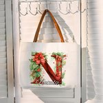 Personalizzato 3D effetto fiori di agrifoglio iniziale Tela Tote Bag con nome e manico in pelle Natale Compleanno regalo per gli amici della famiglia
