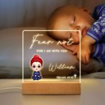 Personalized Bible Verse Cartoon LED Night Light with Wooden Base Nursery Home Decor Birthday Baptism Christmas Gift for Family Kids