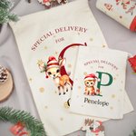Gepersonaliseerde speciale levering kerst thema dier patroon koord Canvas Gift Bag met naam kerstcadeau voor Kid