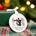 Personalized Double Sided Wedding Photo Ceramic Ornament with Name and Date Christmas Tree Decor Wedding Gift for Newlyweds