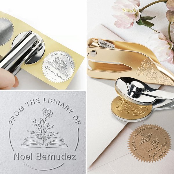 Tampon de gaufrage personnalisé Bookish Flower Cute Reading Cat Library Tampon de gaufrage manuel avec nom Anniversaire Book Club Cadeau pour les rats de bibliothèque