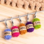 Personalized 5 Pieces Handmade Stitch Markers Mini Yarn Ball Charm Set with Name Crocheting Supplies Gift for Knitting Lovers