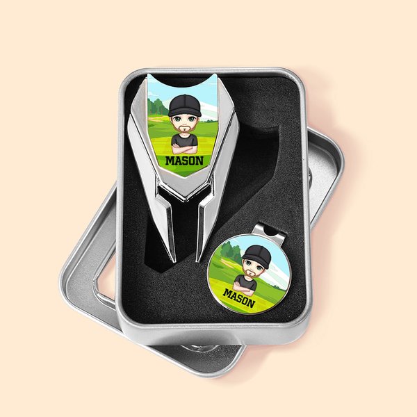 Gepersonaliseerde Cartoon Karakter Naam Magnetische Divot Repair Tool Ball Marker Set Hoed Clip met geval Golf accessoire Verjaardagscadeau voor golfl