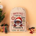 Personalised Little Elf Reindeer North Pole Overnight Service Santa Sack Drawstring Christmas Gift Bag with Name Holiday Party Favors for Kids Family