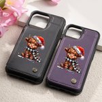 Personnalisé Nom Santa Hat Highland étui de téléphone à rabat en cuir de vache avec porte-cartes et blocage RFID Cadeau d'anniversaire et de Noël pour la famille et les amis