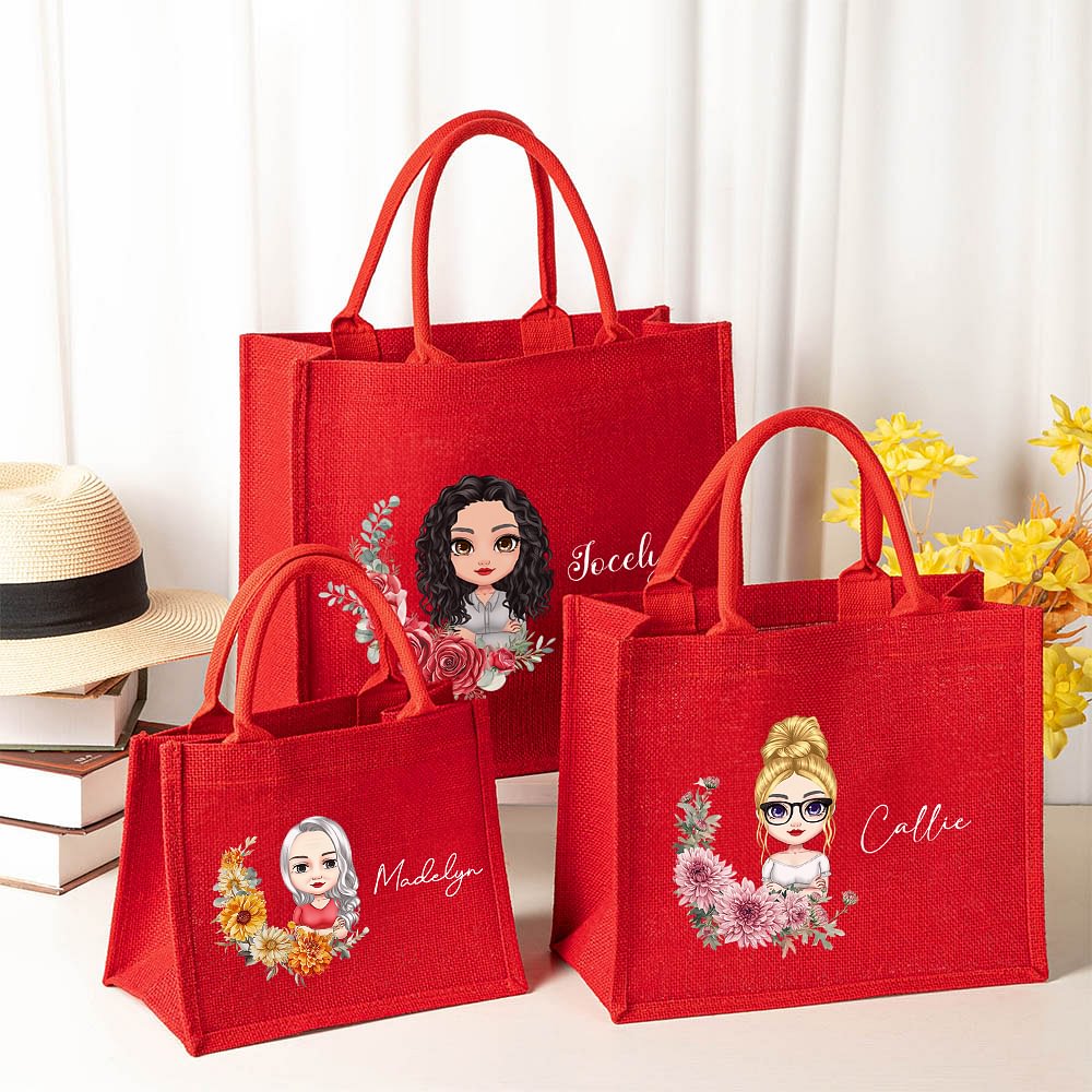Sac en toile de jute rouge avec nom Cadeau de fête des mères Cadeau d'anniversaire de Noël pour femmes filles