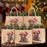 Sac en toile de jute réutilisable avec nom Cadeau d'anniversaire Cadeau de Noël pour les amoureux de la famille Highland Cow