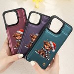 Personnalisé Nom Santa Hat Highland étui de téléphone à rabat en cuir de vache avec porte-cartes et blocage RFID Cadeau d'anniversaire et de Noël pour la famille et les amis