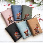 Sciarpa a quadri personalizzata con nome del cappello di Babbo Natale Highland Mucca Trifold Portafoglio in pelle con portacarte Regalo di Natale per 