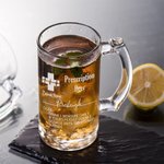 Personalised Funny Prescription Engraved Name 16oz Glass Whisky Beer Mug with Handle Slate Coaster Set Birthday Gift for Dad Grandpa Liquor Lover