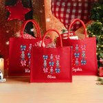 Personalised Bow Nutcracker Red Reusable Jute Tote Bag with Name Birthday Christmas Party Gift for Friend Family