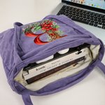 Personnalisé 3D Floral Initial Large Corduroy Tote Bag with Name and Handle for Casual Shopping Work Christmas Gift for Women