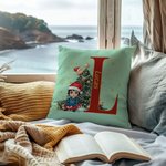 Housse de coussin personnalisée en forme d'arbre de Noël avec nom Décoration d'intérieur Anniversaire Cadeau de Noël pour la famille Enfants