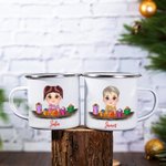 Personalized Cute Cartoon Reindeer Elf Girl Boy Receiving Gift Box 11oz Enamel Mug with Name Birthday Christmas Gift for Kids