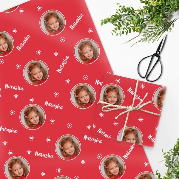 Personalised Classic Snowflake Holiday Face Photo Wrapping Paper Christmas Birthday Gift for Family