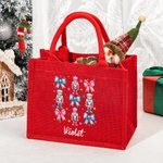 Personalised Bow Nutcracker Red Reusable Jute Tote Bag with Name Birthday Christmas Party Gift for Friend Family