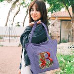 Personnalisé 3D Floral Initial Large Corduroy Tote Bag with Name and Handle for Casual Shopping Work Christmas Gift for Women