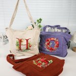 Personnalisé 3D Floral Initial Large Corduroy Tote Bag with Name and Handle for Casual Shopping Work Christmas Gift for Women