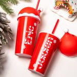 Personalised Christmas Snow Sweets Cane Name 20oz Cup with Matching Santa Hat Lid and Straw Christmas Eve Box Fillers Holiday Party Gift for Family