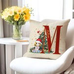 Housse de coussin personnalisée en forme d'arbre de Noël avec nom Décoration d'intérieur Anniversaire Cadeau de Noël pour la famille Enfants