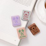 Personalized Cute Rabbit Bear Animal Magnetic Leather Bookmark Clip with Name School Stationary Supplies Birthday Reading Gift for Book Lovers