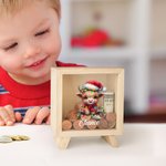 Tirelire en bois personnalisée Vache des Highlands avec bonnet de Père Noël Cadeau de Noël pour garçons filles