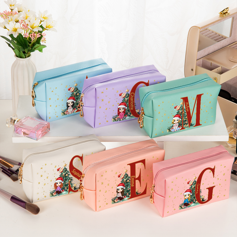 Sac de maquillage en cuir avec nom Cadeau de Noël pour la famille et les enfants