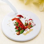 Personalised Cartoon Character Santa Hat Initial Ceramic Ornament with Name Christmas Gift for Family Friends