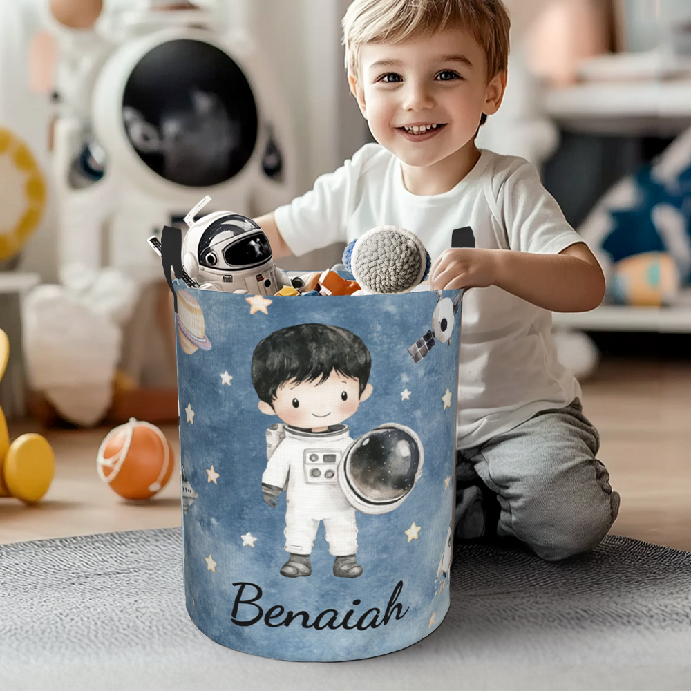 Panier de rangement pour le linge personnalisé avec nom Fusée spatiale OVNI Astronaute Cadeau d'anniversaire pour garçon fille