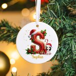 Personalised Cartoon Character Santa Hat Initial Ceramic Ornament with Name Christmas Gift for Family Friends