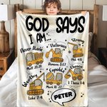 Personnalisé Véhicule de Construction Dinosaur Animal Dieu Dit Je Suis Couverture Douce avec Verset Biblique Décoration Maison Anniversaire Baptême Cadeau pour les Enfants