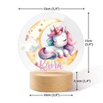 Personalisiertes Fantasie Einhorn Traumhaftes Mond LED Nachtlicht mit Holzsockel Namen Kinderzimmer Deko Geburtstag Baby Party Geschenk für Mädchen