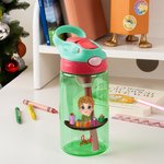 Henkilökohtainen söpö sarjakuvahahmo 16oz lapsen vesipullo, jossa on nimi ja silikoni olki päivittäinen käyttö joululahja pojille tytöille