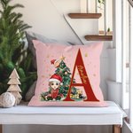 Housse de coussin personnalisée en forme d'arbre de Noël avec nom Décoration d'intérieur Anniversaire Cadeau de Noël pour la famille Enfants