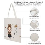 Gepersonaliseerd Schattig Cartoon Karakter Geboortebloem Canvas Tas met Naam Commuter Accessoire Verjaardagscadeau voor Vrouwen Meisjes