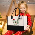 Sac à Main Personnalisé avec Nom et Lettre Accessoire de Voyage Courses Cadeau de Noël Anniversaire pour Amis Famille