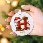 Personalised Cartoon Character Santa Hat Initial Ceramic Ornament with Name Christmas Gift for Family Friends
