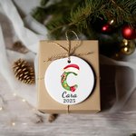 Ornement personnalisé en céramique avec le nom et l'année Décoration de l'arbre de Noël pour la famille et les enfants