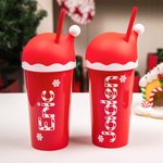 Personalised Christmas Snow Sweets Cane Name 20oz Cup with Matching Santa Hat Lid and Straw Christmas Eve Box Fillers Holiday Party Gift for Family