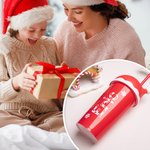 Personalised Christmas Snow Sweets Cane Name 20oz Cup with Matching Santa Hat Lid and Straw Christmas Eve Box Fillers Holiday Party Gift for Family