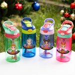 Henkilökohtainen söpö sarjakuvahahmo 16oz lapsen vesipullo, jossa on nimi ja silikoni olki päivittäinen käyttö joululahja pojille tytöille