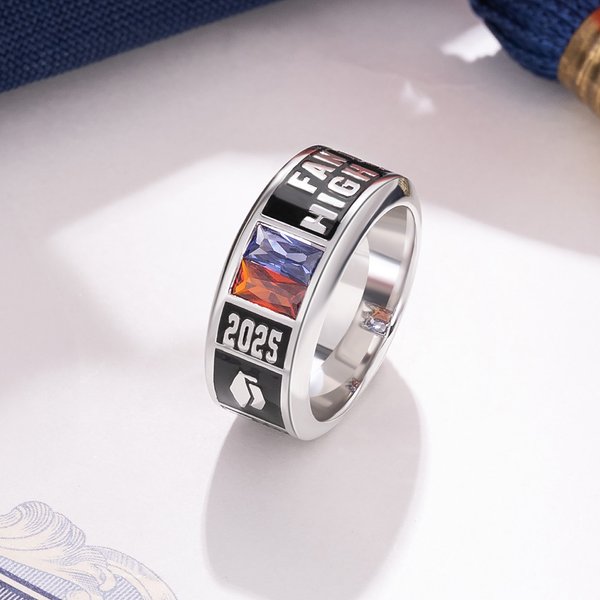 Personalized High School College Class Band Sterling Silver Ring with Birthstone and Name Graduation Anniversary Gift for Graduates Classmates Friends