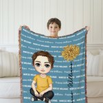 Personnalisé Multicolore Fleur de naissance Mignon personnage de dessin animé Frange couverture douce avec nom Décoration de la maison Anniversaire No