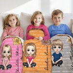 Personnalisé Multicolore Fleur de naissance Mignon personnage de dessin animé Frange couverture douce avec nom Décoration de la maison Anniversaire No