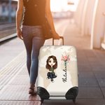Personalized World Map Birth Flower Cartoon 18-32 Inches Luggage Protective Cover with Name Travel Accessories Birthday Gift for Women Men Girls